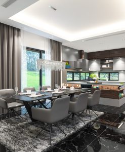 TBA099- Tủ bếp không gian mở thoáng đãng kết hợp bàn ăn sang trọng.