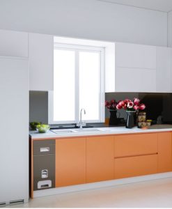 TBA104-TỦ BẾP MÀU CAM nhựa đặc cánh phủ Acrylic thiết kế thi công tại 266 xuân thành Ninh Bình.