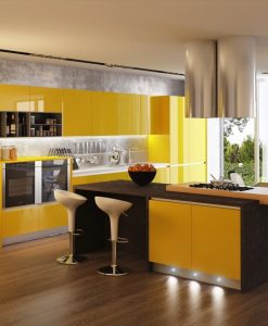 TBA107-TỦ BẾP MÀU VÀNG nhựa đặc cánh phủ Acrylic.