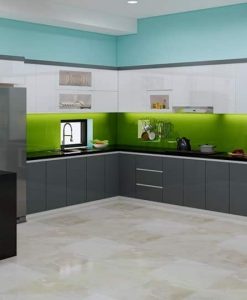 TBA125-Tủ bếp nhựa đặc cánh phủ Acrylic tủ bếp chữ L.