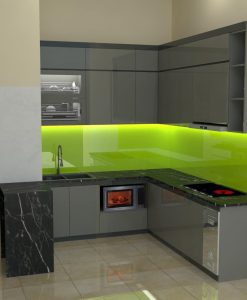 TBA123-Mẫu tủ bếp cho không gian nhỏ hẹp tủ bếp nhựa đặc cánh phủ Acrylic.