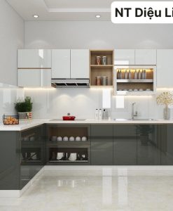 TBA131-Tủ bếp cho diện tích nhỏ hẹp, mẫu tủ bếp nhựa đặc cánh phủ Acrylic.