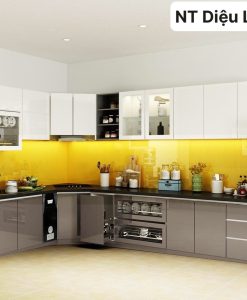 TBA138-Tủ bếp Acrylic tủ bếp nhà Chị Huệ Nam Thành Ninh Bình.