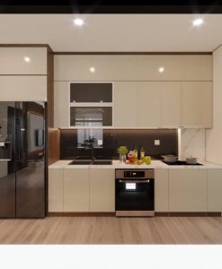 TBA163-Tủ bếp cho diện tích nhỏ hẹp thi công tại Ninh Bình nhựa đặc cánh phủ Acrylic.