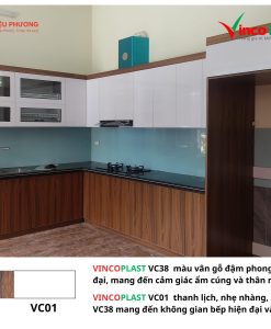 TBV118-Tủ bếp màu vân gỗ VC38 mang đậm phong cách hiện đại tạo cảm giác căn bếp ấm cúng thân thiện.