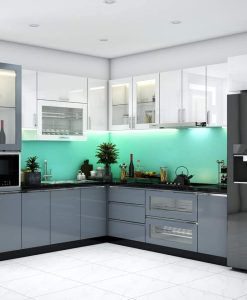 TBA164-Tủ bếp nhựa đặc Acrylic tủ bếp màu ghi kết hợp màu trắng thi công tại Ninh Bình.