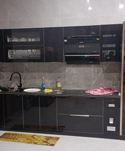 TBK028-Tủ bếp nhựa đặc cánh kính mẫu tủ bếp chữ i lắp đặt tại Tân Thành Ninh Bình.