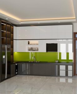 TBA155-Tủ bếp kết hợp kệ đựng rượu nhựa đặc cánh phủ Acrylic.
