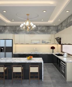 TBA159-Tủ bếp chữ L nhựa đặc cánh phủ Acrylic.