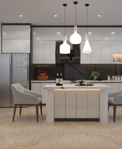 TBA184-Tủ bếp kịch trần màu trắng thi công tại Ninh Bình.