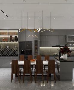 TBA186_Tủ bếp picomat cánh phủ Acrylic bóng gương thi công tại Ninh Bình.