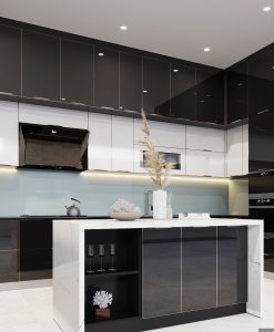 TBK062_Tủ bếp hợp kim nhôm mặt cánh kính cường lực Ninh Bình.