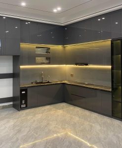 TBA204_Tủ Bếp Ninh Bình tủ bếp nhựa đặc cánh phủ Acrylic bóng gương.